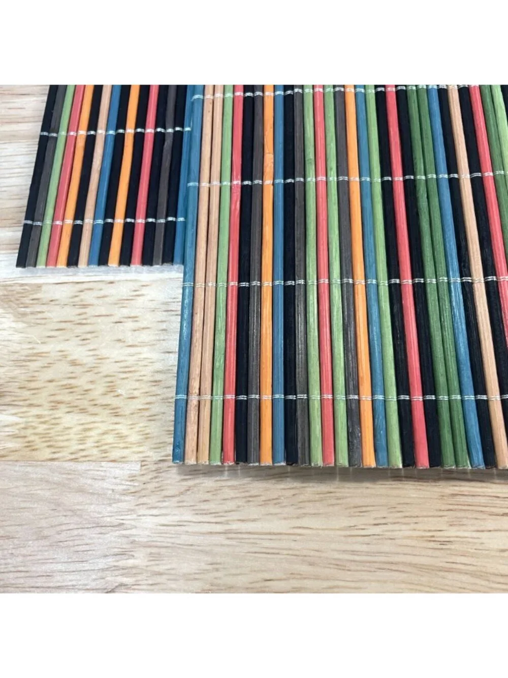 Set of 4 Multicolor Striped Bamboo Placemats Rectangle 18 x 11.25 Rolled